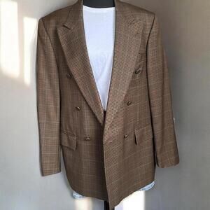 Arturo Calle 100% Wool Oversized Double Breasted Blazer Houndstooth Check Plaid